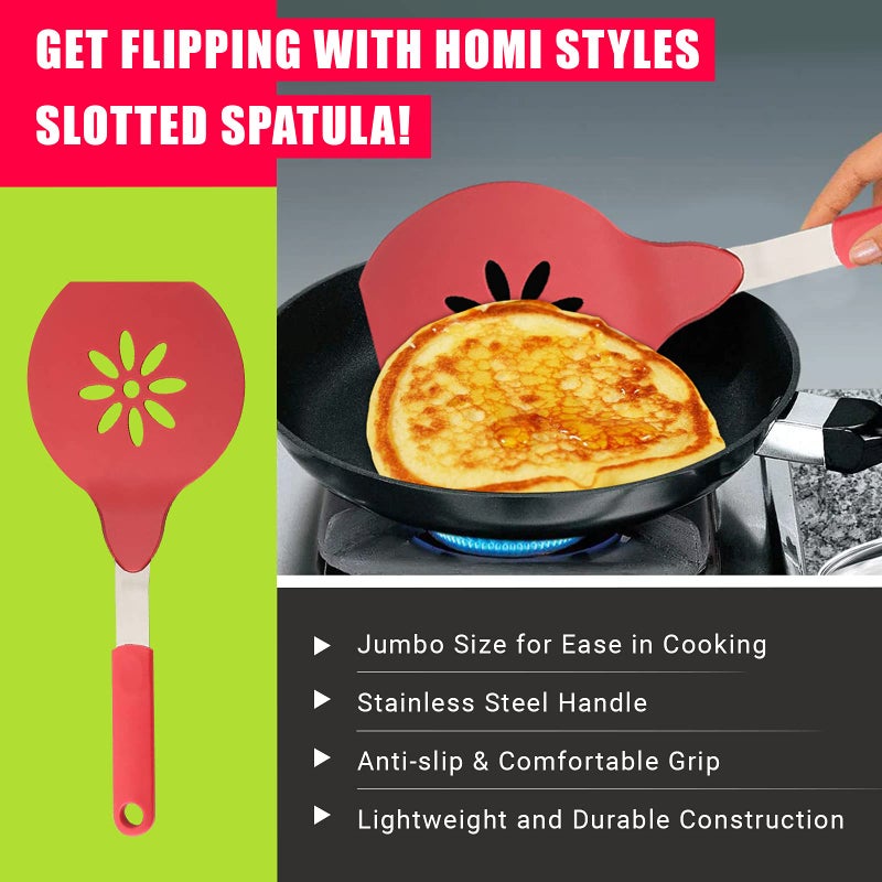 Homi Styles Jumbo Nylon Spatula, Non-Stick, and Dishwasher Safe - Ideal for Cooking, Flipping, and Serving, Great for Pancake Flipper, Egg Pancake Turner - 15 X 6.5 Inches Extra Large Spatula (Red) - Image 2